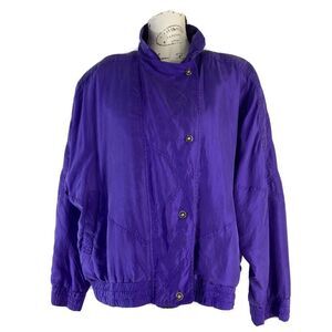 Retro‎ Otello Pelle Jacket Women MED 80s 90s Purple 100% Silk Zip Button